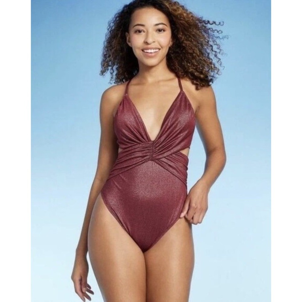 Women's‎ Plunge Cut Out High Leg Lurex One Piece Swimsuit - Shade &Shore Size 17 - Picture 10 of 10